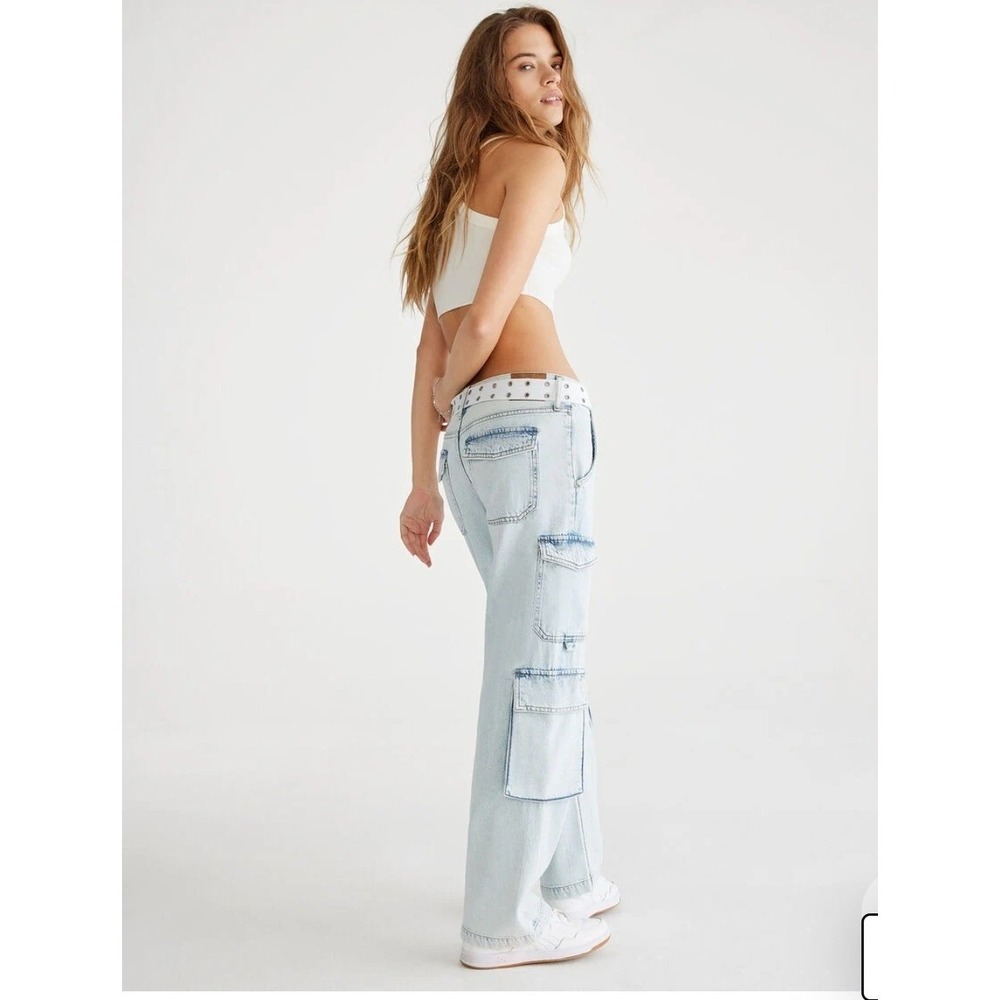 Aeropostale 00 Utility Straight LowRise Cargo Jeans Light Wash Grunge Y2k Skater - Picture 1 of 13